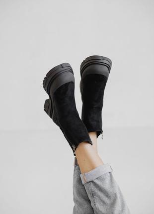 Черные ботинки челси с меховой подкладкой, экозамша, зима4 фото