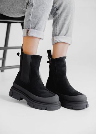 Чорні черевики челсі з хутряною підкладкою, екозамша, зима5 фото
