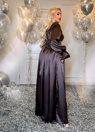 42-70р праздничное длинное нарядное платье декольте оливка черный шоколад батал большие размеры атлас шелк9 фото