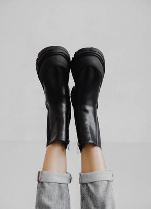 Черные кожаные ботинки челси с меховой подкладкой, экокожа, зима4 фото