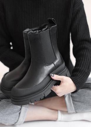 Черные кожаные ботинки челси с меховой подкладкой, экокожа, зима2 фото