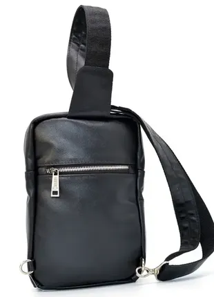 Сумка слинг, рюкзак на одну шлей мужской кожаный черный3 фото