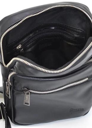 Сумка слинг, рюкзак на одну шлей мужской кожаный черный4 фото