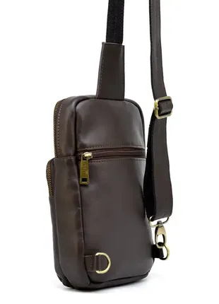 Сумка слинг, рюкзак на одну шлей мужской кожаный черный8 фото