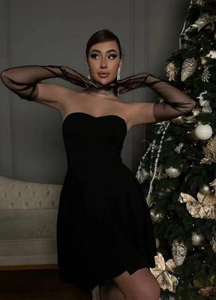 Вечернее черное платье xs s m l ⚜️ новогоднее праздничное платье6 фото