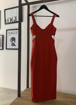 Красное платье миди с вырезом zara6 фото