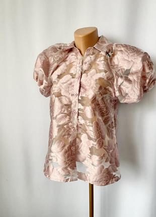 Shein розовая блуза из органзы с рукавами буфами фонариками нарядная полупрозрачная в винтажном стиле2 фото