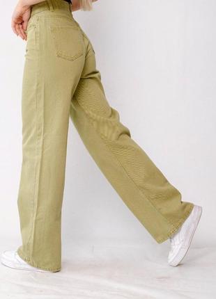 Оливковые джинсы палаццо с высокой посадкой1 фото