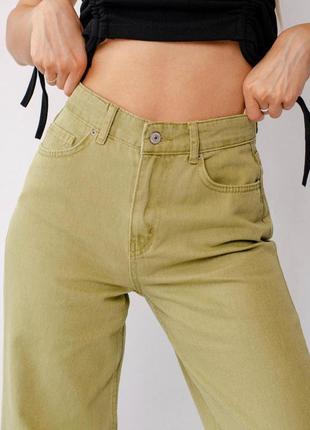 Оливковые джинсы палаццо с высокой посадкой3 фото