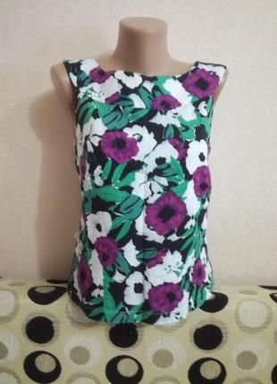 Льняная блуза в цветочный принт р.12 laura ashley