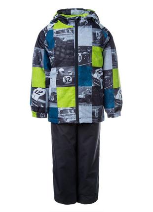 Комплект зимней одежды для мальчиков (куртка + брюки) huppa rex серый/лайм 45080014-02147