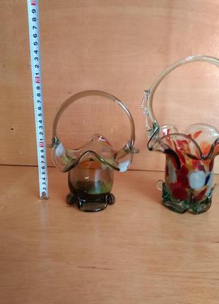Декоративная ваза конфетница корзинка цветное гутное стекло ссср 1960-1970 гг.2 фото