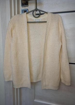Модный бежевый теплый кардиган свитер свитшот красивая кофта кофточка для девочки 7-8 лет 128