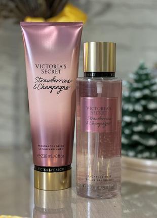 Набор спрей для тела / волосы и лосьон для тела victoria’s secret secret strawberries and champagne