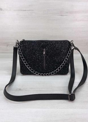 Стильная сумка клатч "тина" черная с блестками1 фото