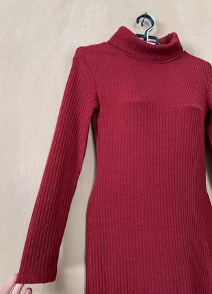 Тепла зимова сукня плаття розмір xs s коттон бордового кольору4 фото