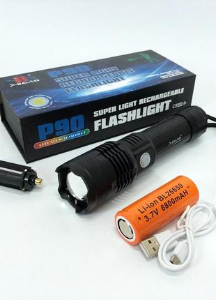 Фонарь аккумуляторный x-balog bl-b88-p90, яркий фонарик, качественный фонарик, мощный ручной фонарик