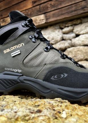 Спортивные кожаные ботинки, кроссовки термо  contagrip gore-tex olive3 фото