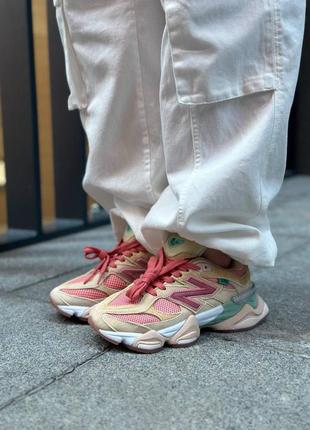 Женские кроссовки new balance 9060 prm beige pink green <unk> ower беленс 9060 <unk> замша <unk> весна, лето, осень