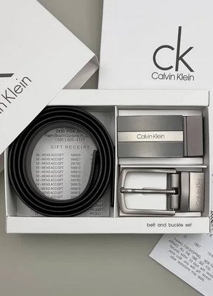 Чоловічий ремінь calvin klein чорний / коричневий з 2 пряжками / подарунок на новий рік