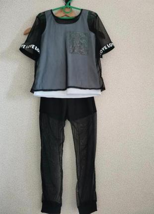 Костюм трійка штани спортивні з сіткою, майка та кофта-сітка moschino2 фото