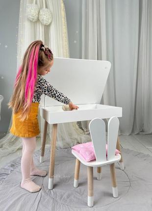 Столик детский прямоугольный с ящиком и стульчик зайчик 46х60х45 белый (82361)2 фото