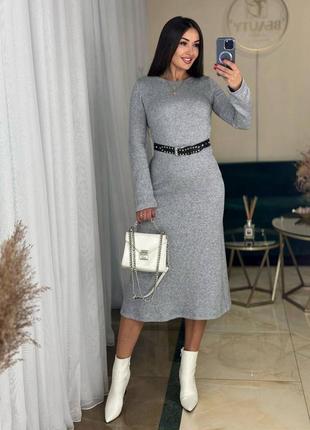 Сукня міді з ангори вільна тепла плаття довга рожева сіра бежева біла чорна тепла класична трендова стильна