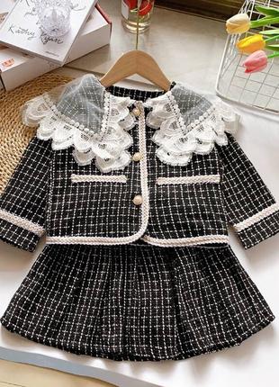 Стильный костюм для девочки кофта с воротничком и юбка