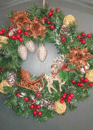 Вінок декор новорічний 40см подарунковий настінний