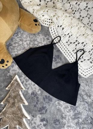 Чорний топ в рубчик h&m xl коротка майка укорочена на бретельках