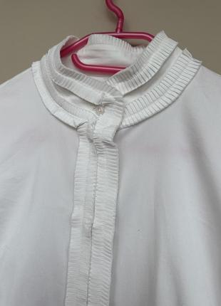Стильная белоснежная рубашка блуза в офисном деловом стиле воротник стойка4 фото