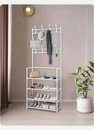 Універсальна вішалка для одягу new simple floor clothes rack size 60x29.5x151 см (білий)7 фото