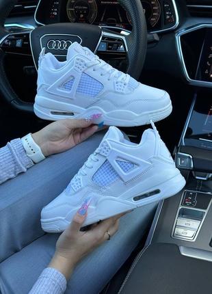 Зимові жіночі кросівки nike air jordan 4 retro all white fur