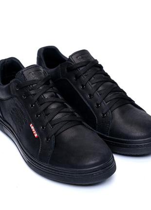Мужские кожаные кроссовки levis black3 фото