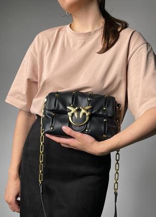Женская сумка pinko black quilted leather love mini puff staples7 фото