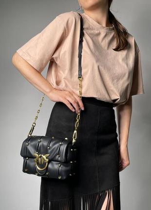 Женская сумка pinko black quilted leather love mini puff staples9 фото