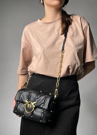 Женская сумка pinko black quilted leather love mini puff staples8 фото