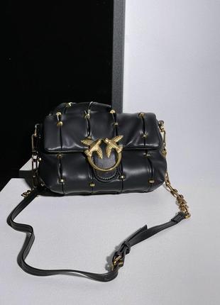 Женская сумка pinko black quilted leather love mini puff staples5 фото