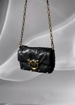 Женская сумка pinko black quilted leather love mini puff staples6 фото