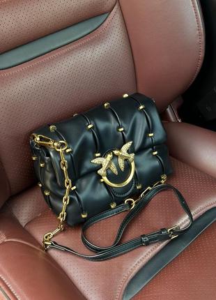 Женская сумка pinko black quilted leather love mini puff staples2 фото