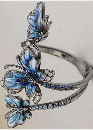 Розкішна ніжна каблучка на фалангу в розсипі ювелірних страз метелики, 5504