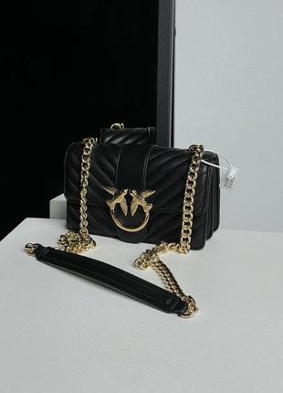 Жіноча сумка брендова pinko classic mini love bag one chevron black/gold