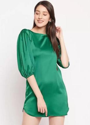 Зелене плаття пряме з пишними об'ємними рукавами волан new look 12/40/l