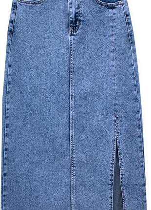 Самая модная длинная джинсовая юбка макси голубого цвета4 фото