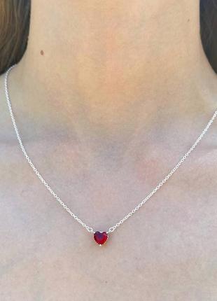 Серебряное ожерелье «красное сердце»3 фото