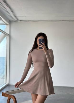 Платье короткое платье с доагим рукавом беж розовое2 фото