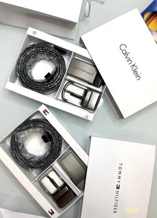 Мужской ремень набор натуральная кожа Tommy ck
