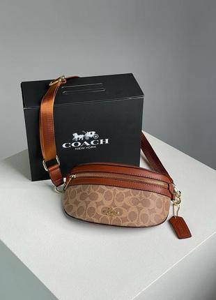 Сумка бананка коуч coach leather signature belt bag, tan/rust2 фото