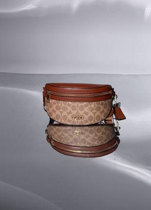 Сумка бананка коуч coach leather signature belt bag, tan/rust7 фото