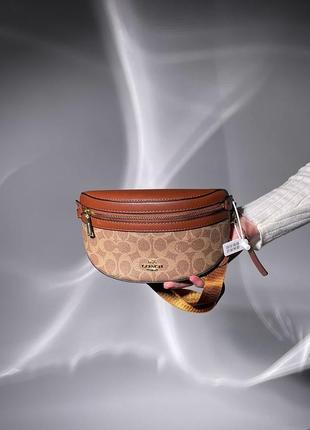Сумка бананка коуч coach leather signature belt bag, tan/rust9 фото